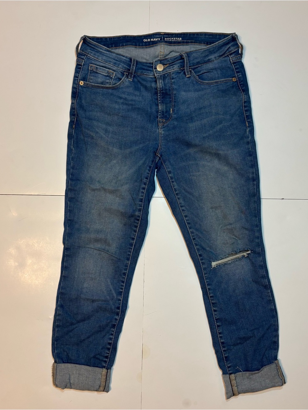 Old Navy Rolled Cuff Boyfriend Jeans in Dark Blue Wash